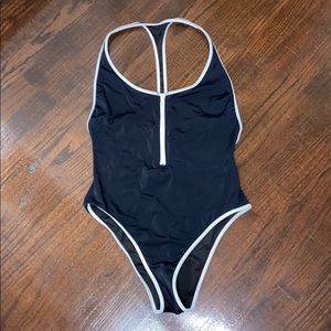 Black/White Racer-Back One Piece Swim